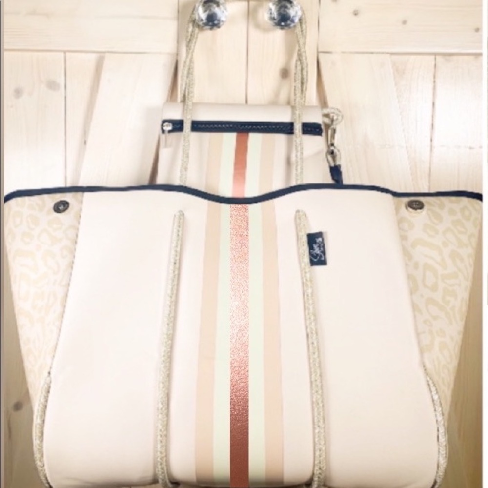 Neoprene TOTE Opal LEOPARD 2.0 +metallic racer stripes & new opalescent interior